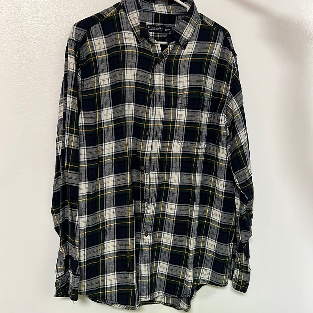 Faded Glory Large Blue and Yellow Plaid Shirt